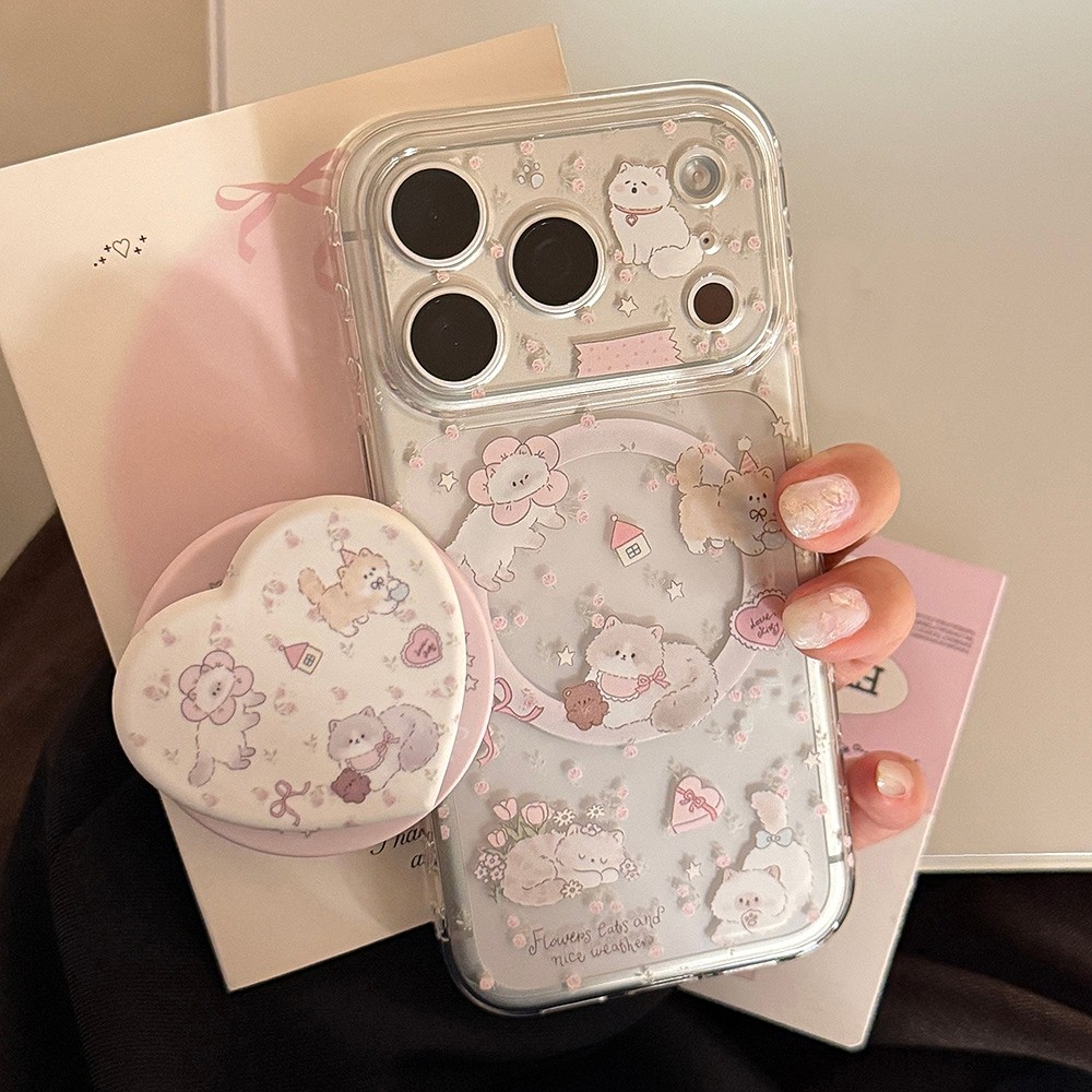 Giá đỡ từ tính Cat Garden Side Love Heart Vỏ điện thoại mềm cho iPhone 17 Pro Max 16 15 14 13 Vỏ bảo vệ chống sốc