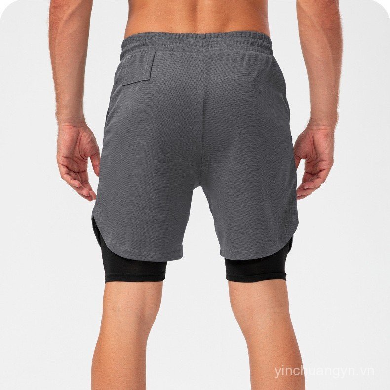 Quần short thể thao nam 2 trong 1, khô nhanh, thoáng khí cho chạy bộ và gym