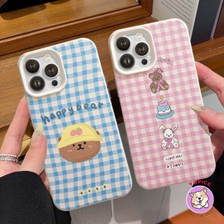 Plaid Bear Phone case for iPhone 15 16 17 11 12 13Pro Max 14Plus XR XS Max 7Plus Soft Case Girl Friend PWK