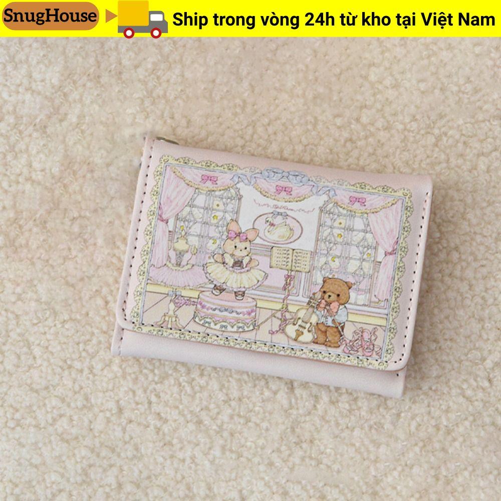 Túi đựng tiền SNUGHOUSE, Ví ngắn hình gấu và thỏ nhiều khe, Hộp đựng thẻ PU di động cổ điển dành cho nữ