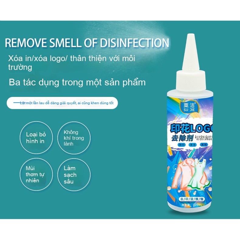 Nước tẩy logo in trên áo 125ml phục hồi form dáng nguyên bản Dung Dịch Tẩy Logo (Decal), Tẩy Logo, Trên Áo Quần