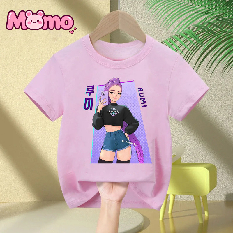 KPop Demon Hunters Anime Họa Tiết In Hình Bé Trai Và Bé Gái Cùng Phong Cách Hợp Thời Trang Cổ Tròn Tay Ngắn Trẻ Em Top