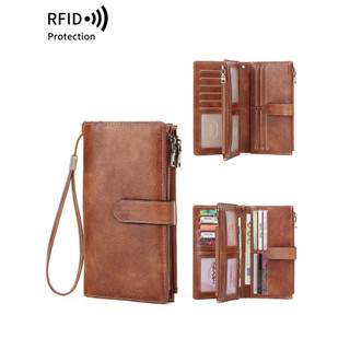 Hàng sẵn có Phong cách mới RFID Tri-Fold Ví dài Retro Đa chức năng Ví nữ Màu trơn Di động Dung tích lớn Ly hợp Cảm giác cao cấp 01