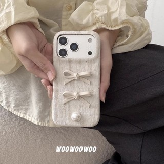 Hàn Quốc 3D Ngọc Trai Ngọt Ngào Nữ Tính Nơ Sóng Điểm Nhung Vải Ốp Lưng Điện Thoại iPhone 17Promax 17Pro 14 15 16 Pro Max 13 Vỏ Di Động Nữ Chống Sốc