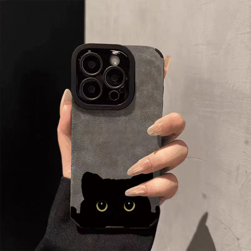 Dây chuyền nhỏ Black Cat phù hợp với vỏ điện thoại 17promax/16 PROMAX, iPhone 15, da lông nhím 14, xốp mềm X