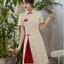 Cổ Đứng Tay Ngắn Qipao Đầm Dài Phong Cách Trung Quốc Cảnh Sườn Xám Mùa Hè