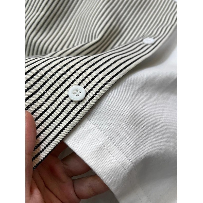 Áo sơ mi dài tay sọc vải mát mẻ dáng rộng thông thường Áo Cardigan phổ thông hàng đầu
