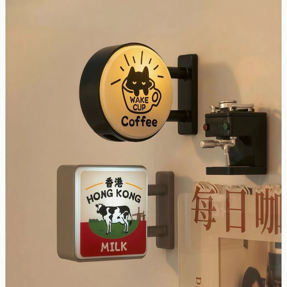 Dấu hiệu đèn góc cà phê DONOVANQQ, Bầu không khí sáng tạo Tủ lạnh phát sáng phong cách cổ điển, Nhãn dán tủ lạnh mini ba chiều