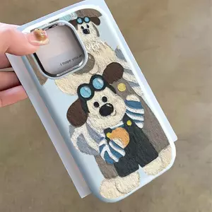 Tranh sơn dầu chó con cho 16 17 trường hợp điện thoại 14 15 11 Mũm mĩm iPhone 13 khung kim loại 7p 8p