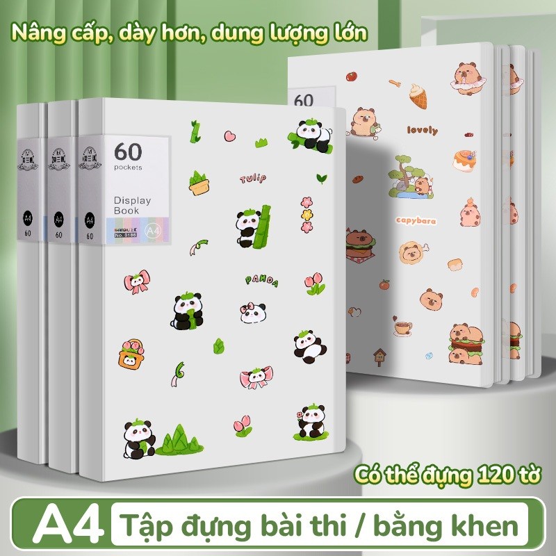 Tệp đựng tài liệu sticker gấu trúc cho học sinh & công sở - File lá đựng hồ sơ A4 trong suốt 30/40/60 lá