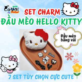 Set charm đầu mèo HELLO KITTY  bằng vải -Charm Gắn Dép DIY Phong Cách Kawaii, Phụ Kiện Trang Trí Dép - 7 SET TÙY CHỌN
