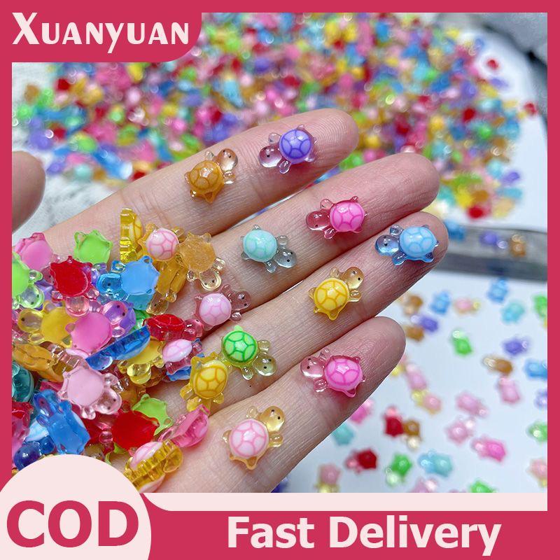 XUAN 100 Chiếc Hoạt Hình 3D Dạ Quang Rùa DIY Dopamine Màu Nhựa Mini Động Vật Phát Sáng Đêm Thu Nhỏ Các Bức Tượng Nhỏ Trang Trí Vườn Cổ Tích VN