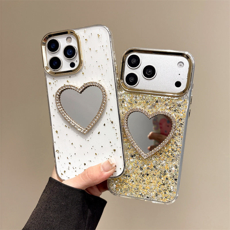Ốp lưng iPhone gương hình trái tim 3D phù hợp cho iPhone 17 Pro Max, iPhone 17 16 15 14 13 12 11