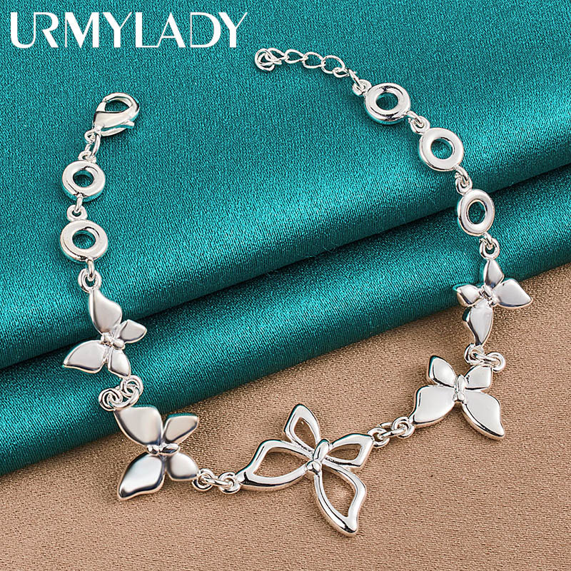 URMYLADY - Dây chuyền và vòng tay bạc 925, thiết kế bướm quyến rũ, phù hợp làm trang sức cưới và thời trang