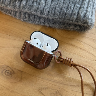 Khối màu nâu + dây da cho Airpods4 Airpod 1 / 2 3 Pro Pro2 pro3