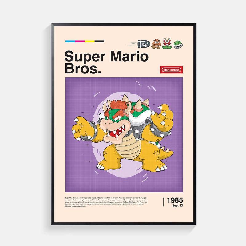 Super Mario Retro Vintage Game Canvas Nghệ Thuật Treo Tường Không Khung Trang Trí Cho Phòng Khách Phòng Ngủ
