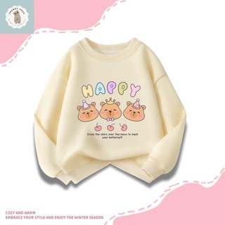 Áo sweatshirt in họa tiết Kapibala dành cho bé gái, kiểu dáng giản dị và dễ thương, mỏng nhẹ, thời trang và thoải mái.