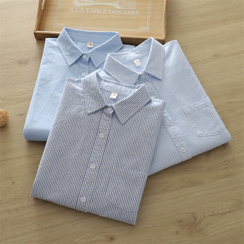 [Hàng có sẵn] Áo sơ mi nữ cotton sọc dọc tươi sáng, phù hợp cho hàng ngày và công sở