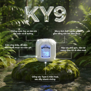 Tai nghe không dây Bluetooth KY9pro, chống mồ hôi, thích hợp để chơi game và khử tiếng ồn