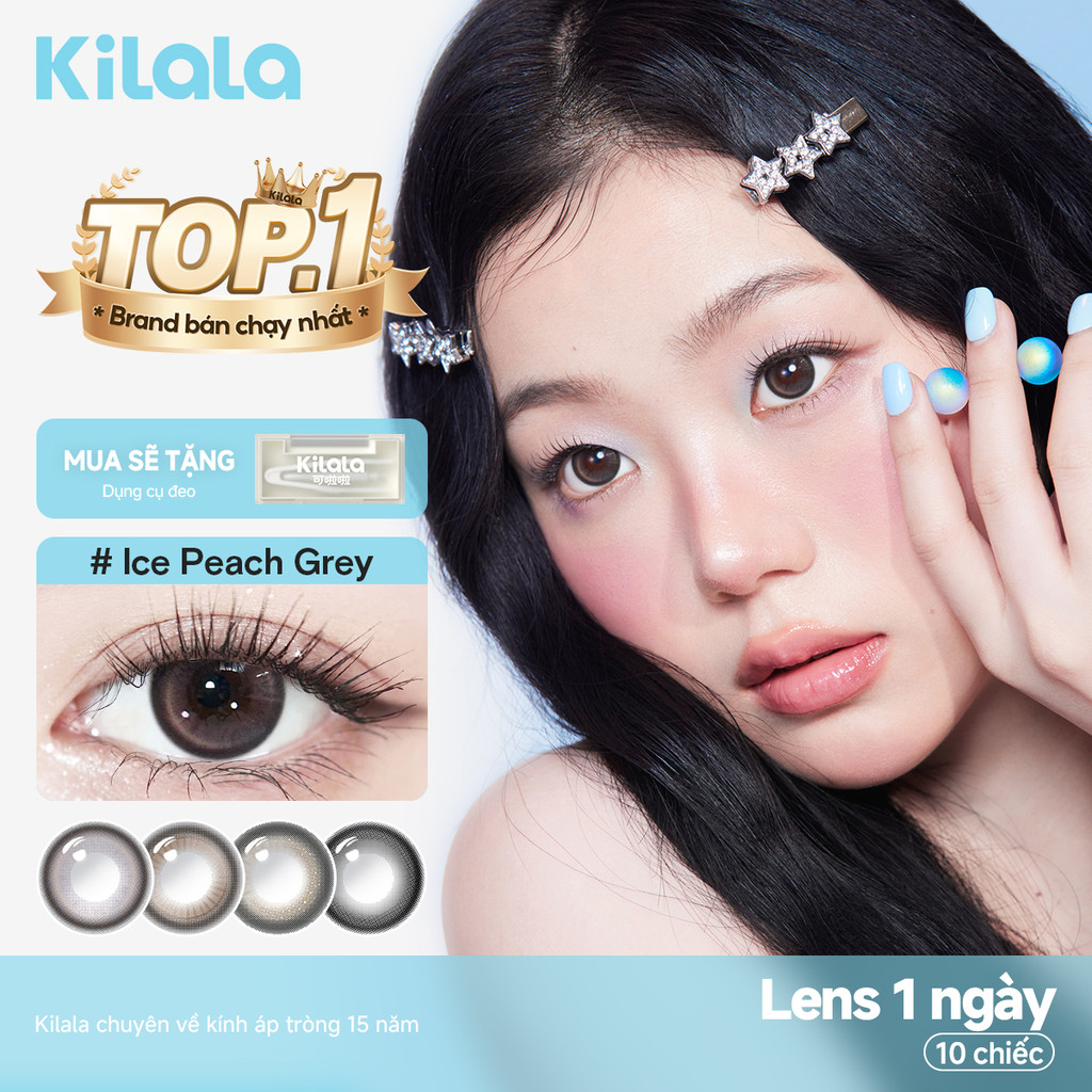 10 chiếc Kính áp tròng Kilala lens 1 ngày màu xám Ice Peach Grey / Ice Oolong Brown/Raw Coconut Grey  DIA 14.5mm 14.2mm 14.0 mmcó độ (0-8)