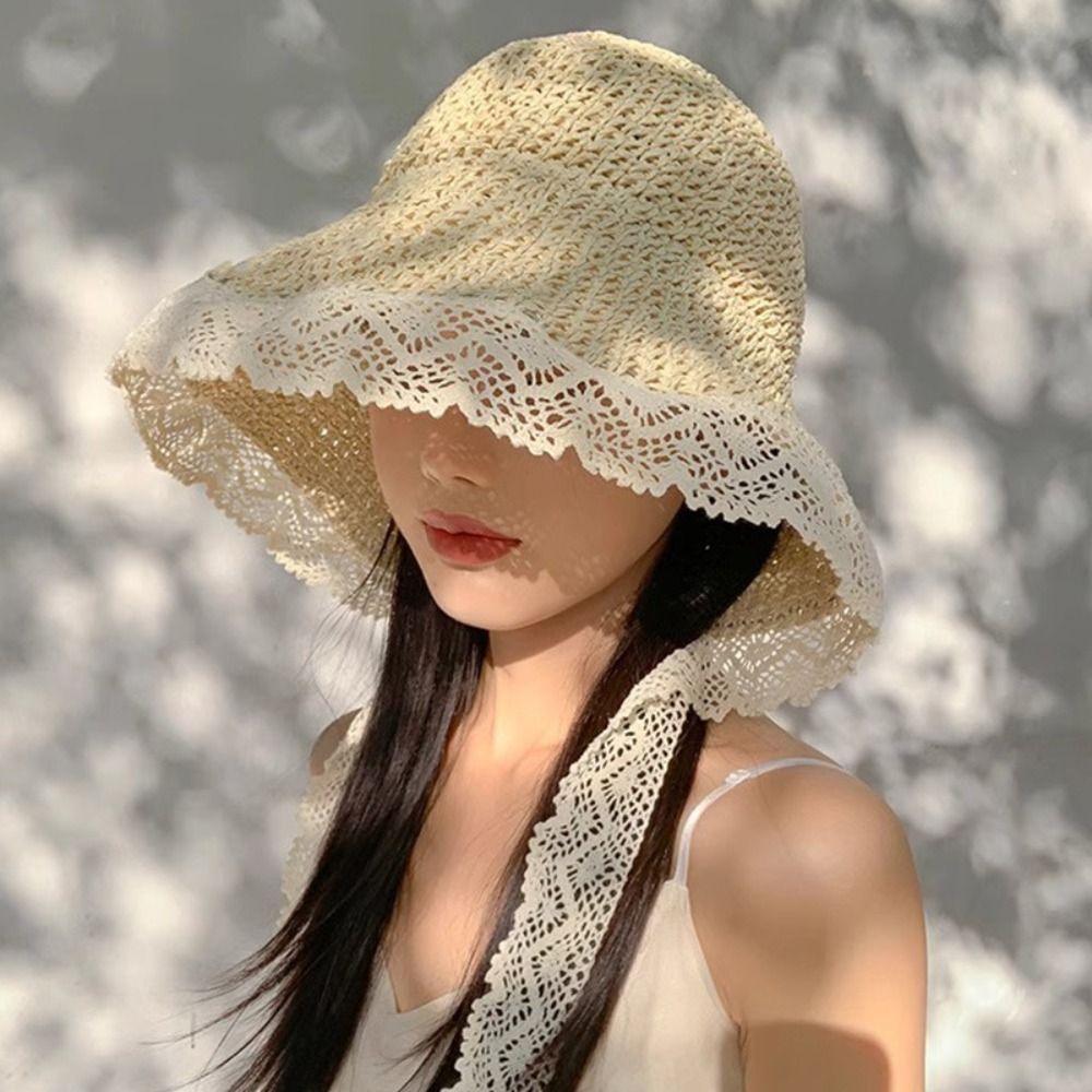 Mũ rơm Hobbyin vành lớn chống nắng, gập lại được, bảo vệ UPF 50+ cho nữ và bé gái