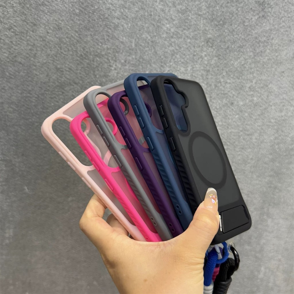 Từ tính da cảm thấy khung vô hình chống rơi thích hợp cho Samsung Galaxy S24 S25 Vỏ điện thoại dây đeo tay S24 s25 Plus S23 24 25 Ultra S25 edge Vỏ bảo vệ chống rơi