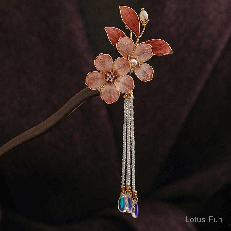 Phụ Kiện Hair Accessory Hanfu 2026 - Kẹp Tóc Nhung Hoa Lụa Retro Gỗ Đàn Hương