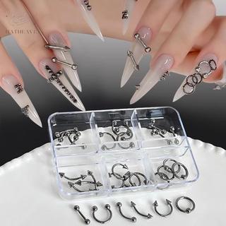 [hatheaven] 20 / 30 / 60 CÁI Hợp Kim Retro Vòng Tròn Móng Tay Nghệ Thuật Quyến Rũ 3D Phong Cách Punk Trắng Bộ Phận Móng Tay Trang Trí Móng Tay Phụ Kiện Đẹp