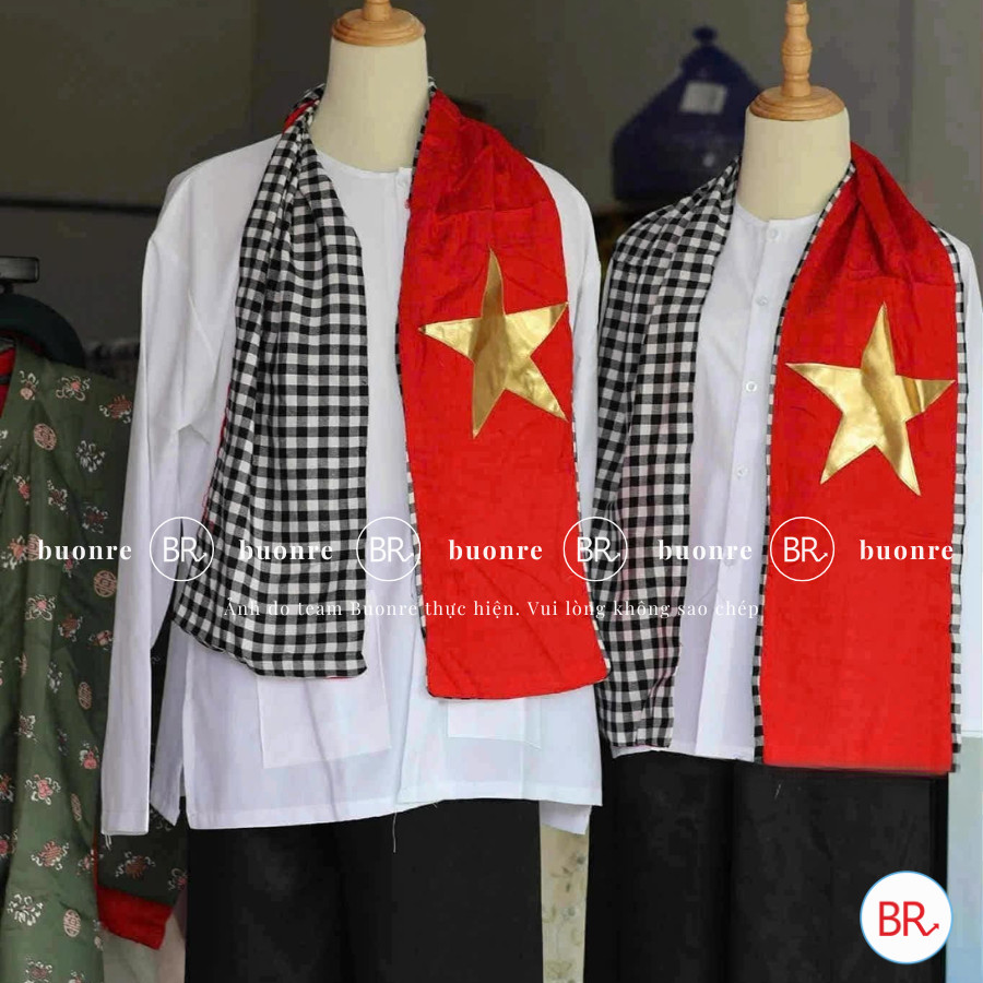 Khăn rằn cờ đỏ sao vàng vải đũi mềm mại, khăn rằn Nam Bộ phụ kiện 30/4, 2/9, cổ vũ, sự kiện, khăn yêu nước ANGIHOME