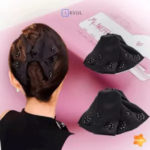 Kẹp tóc nữ thanh lịch với kim cương giả và nơ ngọc trai - Trang sức tóc thời trang