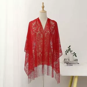 Xuân Thu Mới Ren Rỗng Khăn Thời Trang Dân Tộc Khăn Choàng Sườn Xám Tua Rua Khăn