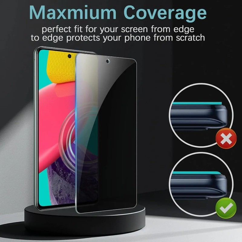 2 Chiếc Trong Suốt Cạnh Đen Kính Phim Cho Samsung Galaxy XCover 7 6 Pro HD Bảo Vệ Màn Hình Điện Thoại Cho Galaxy M53 M52 M51 M42 M40 M36 M35 Chống Gián Điệp Cạnh Đen Kính Cường Lực Phim
