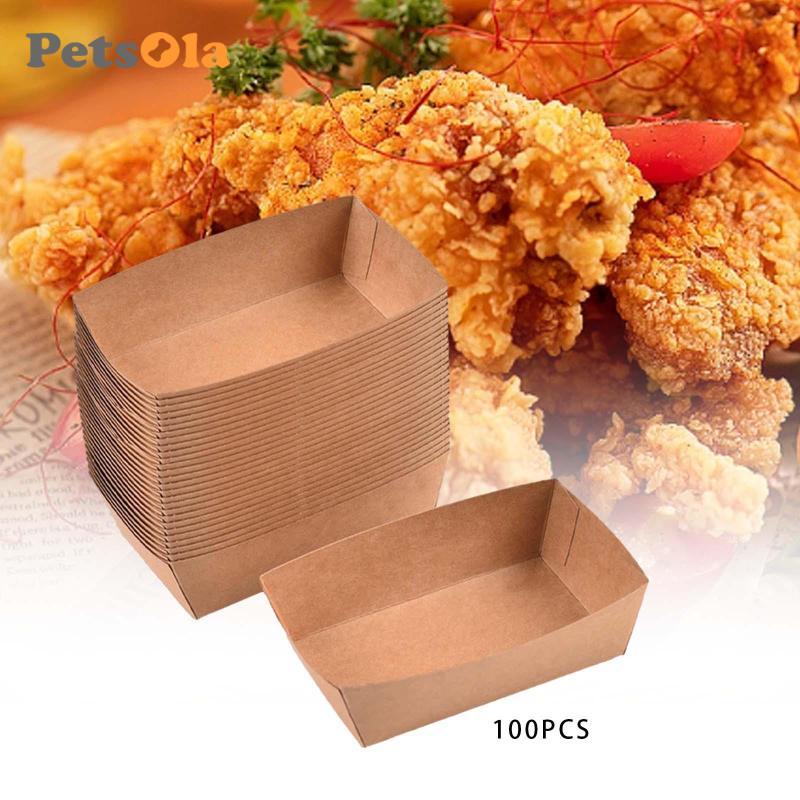100 Chiếc Dùng Một Lần Giỏ Phục Vụ Có Thể Tái Chế Hộp Đựng Giấy Kraft Khay Thực Phẩm Cho Burgers Khoai Tây Chiên Pháp Bắp Rang Nachos Sandwiches