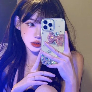 Ốp Nơ Màu Hồng 3D Phong Cách Cô Gái Giàu Có Kim Cương Giả Cho Samsung Galaxy A26 A25 A24 A23 A20 A17 A10S A10 A07 A06 A05 A05S A04 A04E A03 Core A03S A02 A02S Vỏ Mềm Sang Trọng