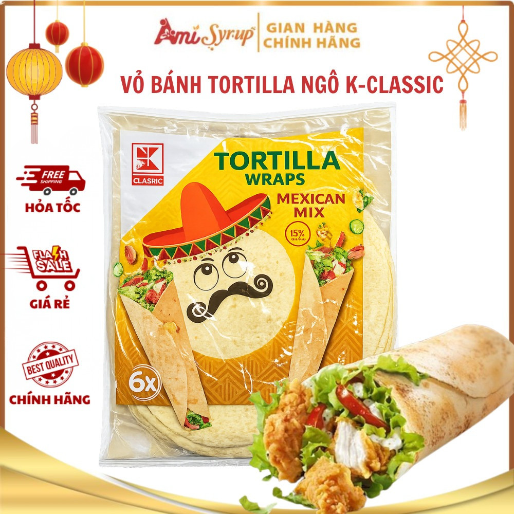 Vỏ bánh Tortilla Ngô K-Classic 25cm 6 Cái Bánh Cuốn Mexico Mỏng Nhẹ Mềm Dẻo Dễ Cuốn Thơm Vị Bắp