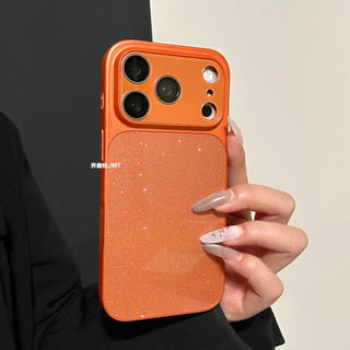 Phim Bảo Vệ Ống Kính Hàn Quốc Bột Lấp Lánh Mạ Điện Màu Cam Ốp Lưng Điện Thoại iPhone 17Promax 17Pro 13 14 15 16 Pro Max Vỏ Di Động Nữ Chống Sốc