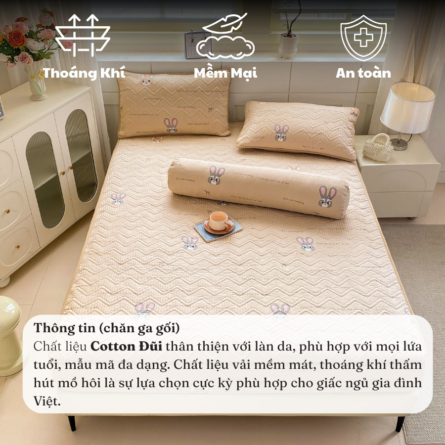 (GG2630) Bộ ga gốI 4 món chất liệu đũi bông đậu tương cao cấp, tông màu sang trọng và độ bền cao MemminbeddingLuxury
