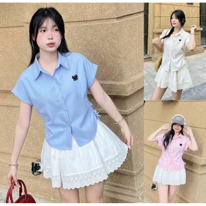 Áo sơ mi nữ rút dây in chú bò ngơ ngơ SM099 BO43