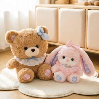 Gấu bông Teddy Thỏ lông xù vải lông xoăn mềm mại bông nhồi PP 3D an toàn quà tặng trẻ đường may chắc chắn