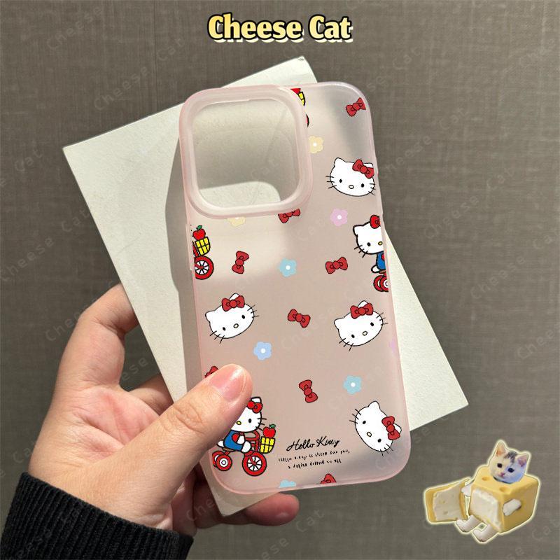 Nơ đỏ và Kitty Ốp điện thoại màu hồng mờ cho iPhone 15 16 11 12 13 14 17 Pro Max 7 Plus XR Xs Max