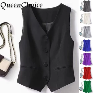Áo Vest Nữ Mùa Xuân Màu Đen Chắc Chắn Nữ Áo Blazer Chính Thức Không Tay