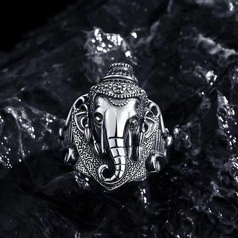 Vintage Vintage Vintage Thủ Công Voi Cá Tính Bạc Thái Lan Tính Khí Nhẫn Nam