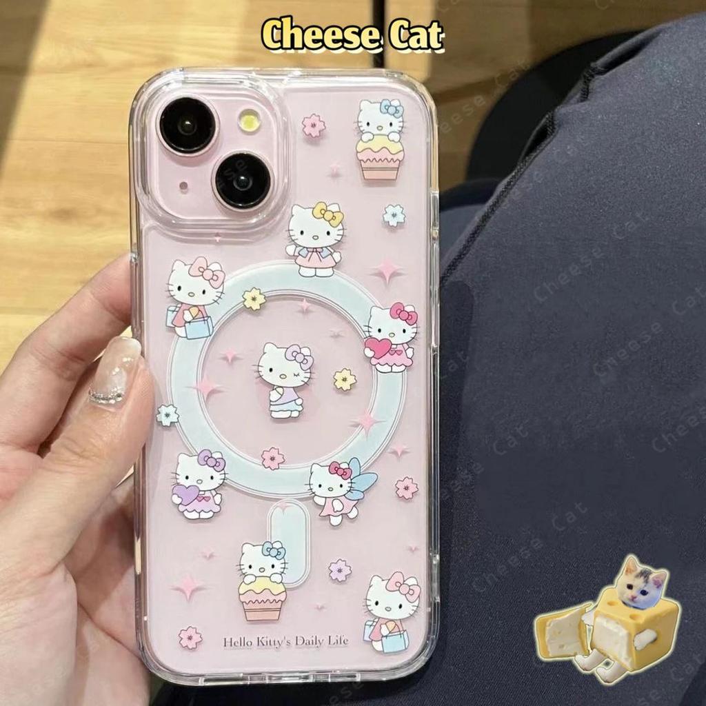 Ốp điện thoại trong suốt có nam châm hình bánh mèo dễ thương cho iPhone 15 16 17 11 12 13 14 Pro Max XR Xs Max 8 7 Plus
