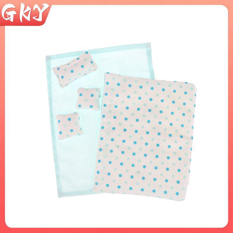 GKY 1 Bộ 1: 12 Nhà Búp Bê Thu Nhỏ Giường Bốn Mảnh Bộ Giường Ga Gối Chăn Chăn Chăn Gối Phòng Ngủ Chăn Ga Gối Mô Hình Trang Trí Đồ Chơi GKY