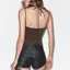 Bộ jumpsuit nữ OUSXA, thiết kế patchwork viền ren, không tay, màu trơn, lưng vừa, dây đeo, phong cách đi làm