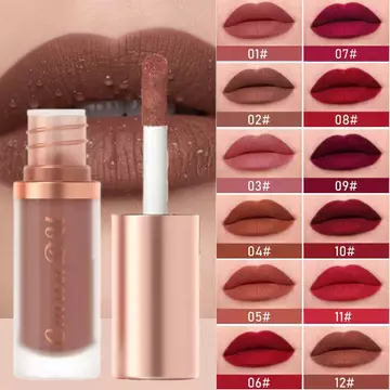 Chống Thấm Nước Matte Velvet Lip Glaze Dưỡng Ẩm Lâu Dài Chống Dính Cốc Không Dễ Phai Màu Son Bóng Trang Điểm CMAADU 12 Màu Không Chuyển Màu Môi Son Bóng