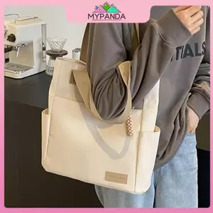 MYPANDA Túi vải nhẹ chống thấm nước Túi xách vải mới Túi Tote màu trơn Túi đeo vai dung tích lớn.