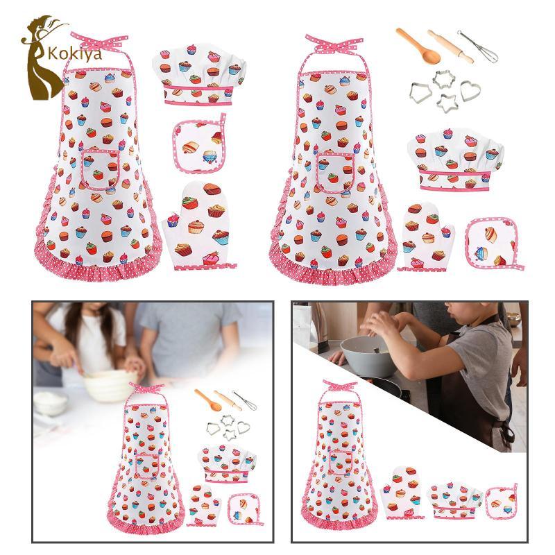 Bộ nướng bánh nấu ăn cho trẻ em Tạp dề đồ chơi phát triển Găng tay nấu ăn Mũ đầu bếp Bộ quần áo đầu bếp cho trẻ mới biết đi Trẻ em