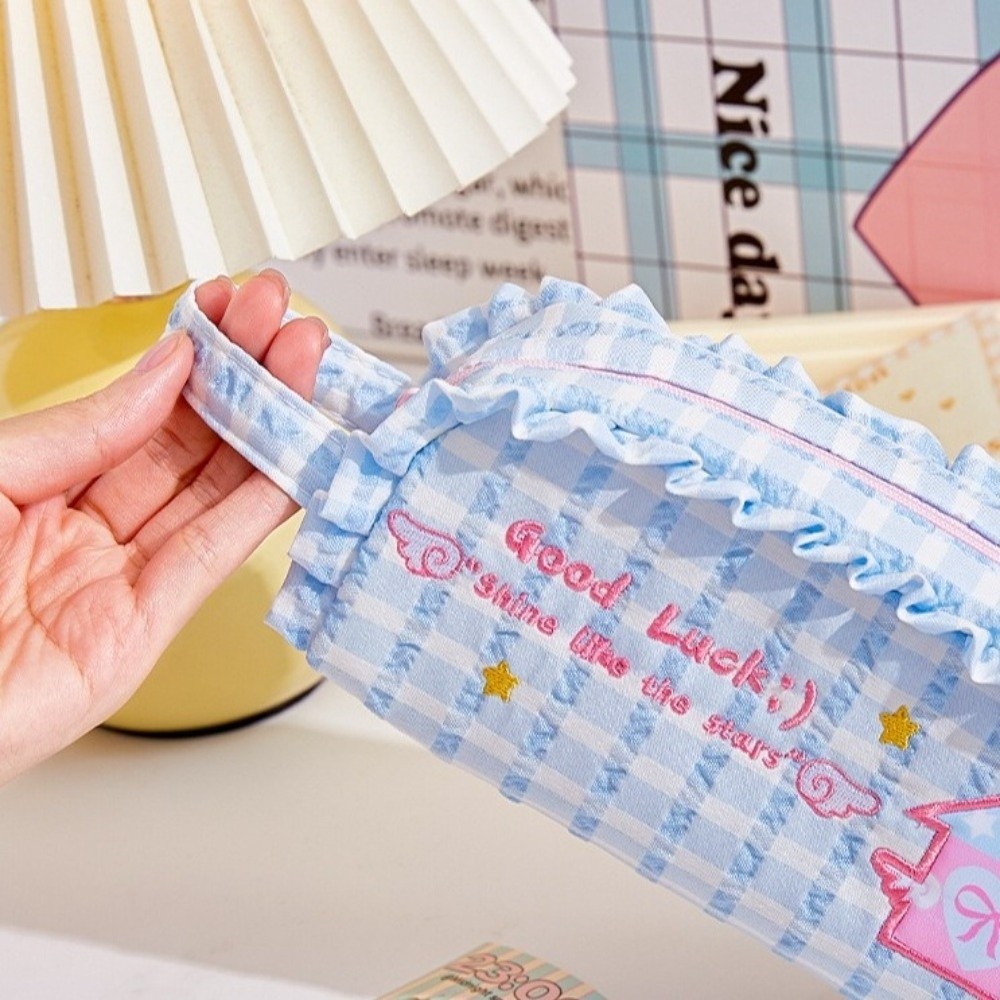 Túi đựng bút chì HIGHVIEWLS, Túi đựng văn phòng phẩm nhà thêu ca rô, Túi đựng bút chì dung tích lớn phong cách Dopamine Sử dụng trường học