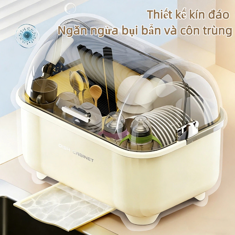 Hộp Úp Chén Đĩa Có Nắp【Lật Mở + Khay Ráo Nước】- Chống Bụi, Kín Hơi, Đựng Được Bình Sữa & Bát Đĩa